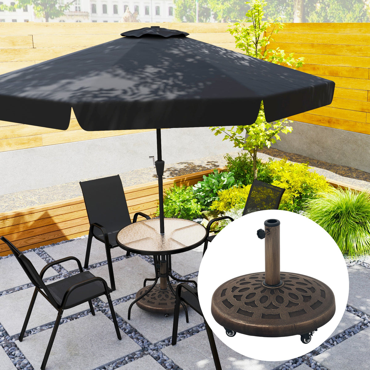 46 lbs Patio Umbrella Base with Wheels, Bronze