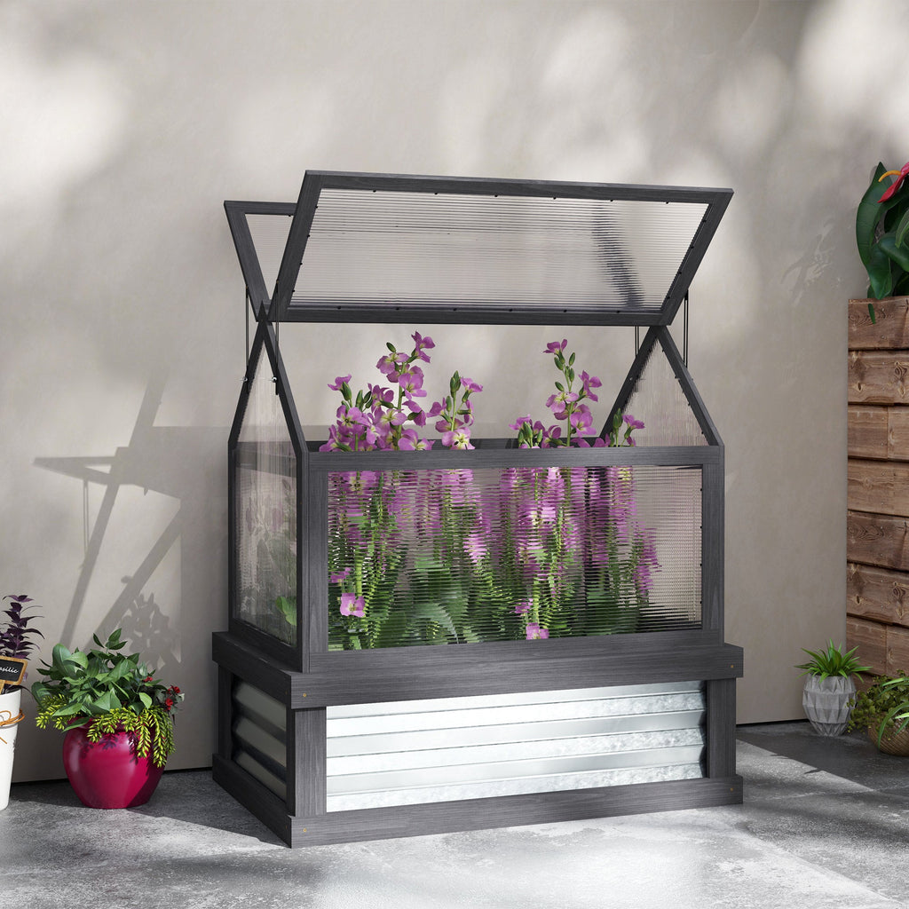35.5" x 22.5" x 38.25" Raised Garden Bed Greenhouse, Gray