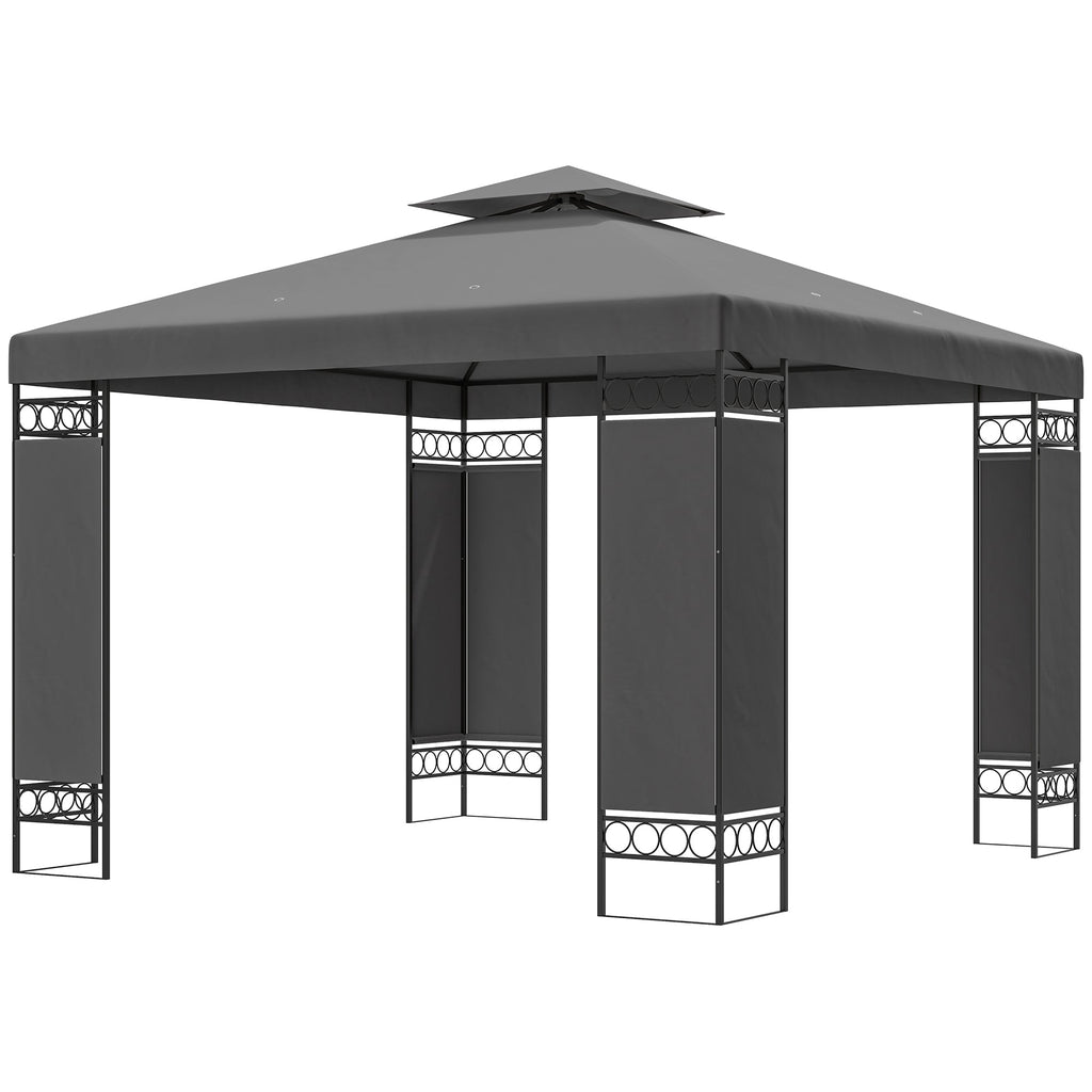 10 x 10 ft Canopy Gazebo with Double Roof and Mesh Screen Panels, Dark Grey