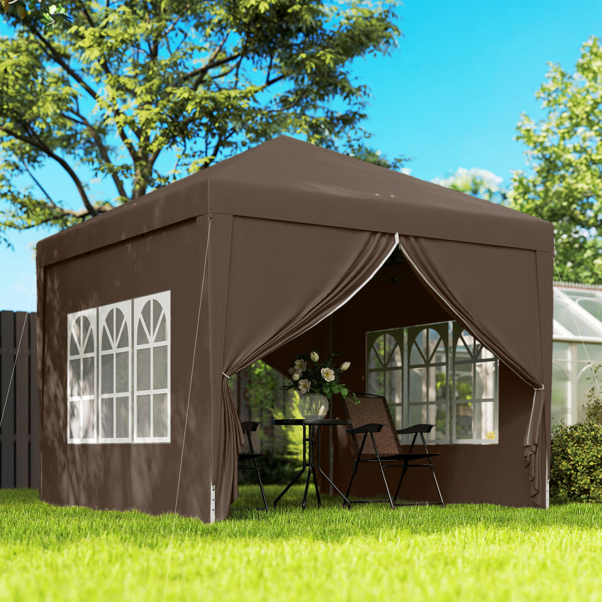 10' x 10' Pop-Up Party Tent Canopy with Carrying Bag, Coffee