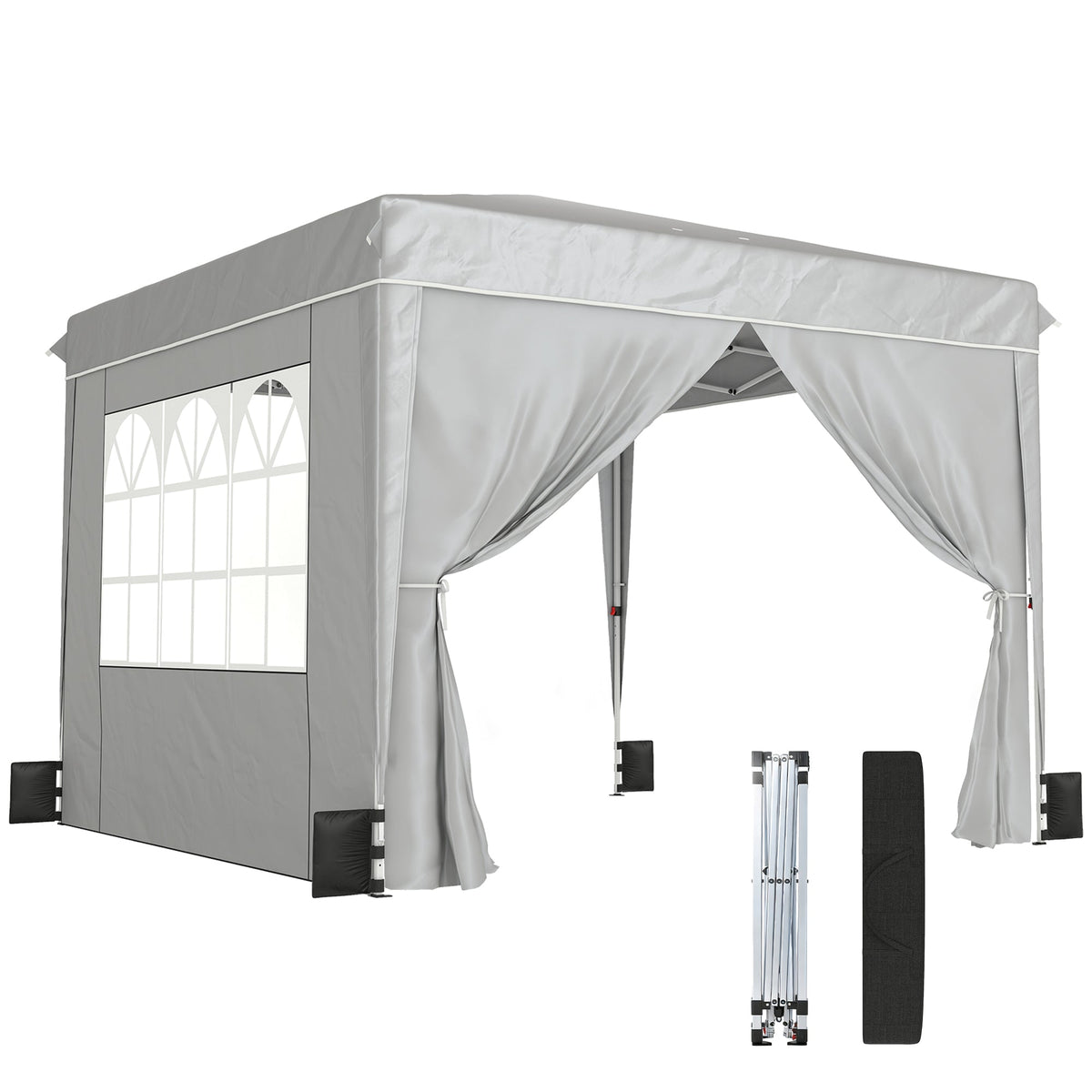 10 x 10 ft Pop Up Canopy Tent with Carry Bag, Sandbags, Adjustable Height for Parties, Events, Camping, UPF50+, Light Gray