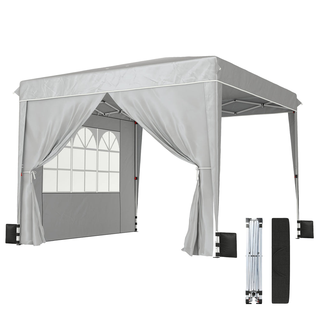 10 x 10 ft Pop Up Canopy Tent with Carry Bag, Sandbags, Adjustable Height for Parties, Events, Camping, UPF50+, Light Gray