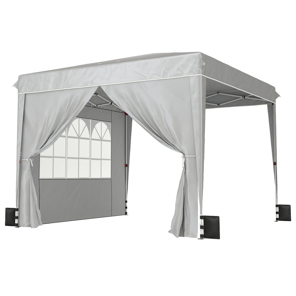 10 x 10 ft Pop Up Canopy Tent with Carry Bag, Sandbags, Adjustable Height for Parties, Events, Camping, UPF50+, Light Gray