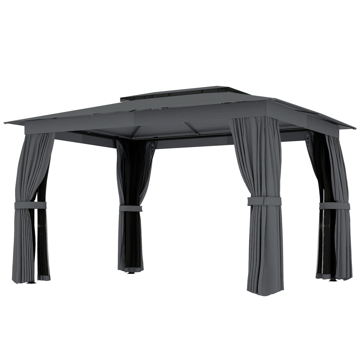 10' x 12' Soft Top Gazebo Canopy Shelter with Double Roof, UPF30+ Protection, Dark Gray