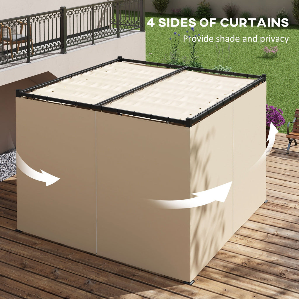 10' x 10' Pergola with Retractable Canopy & Curtains, Beige