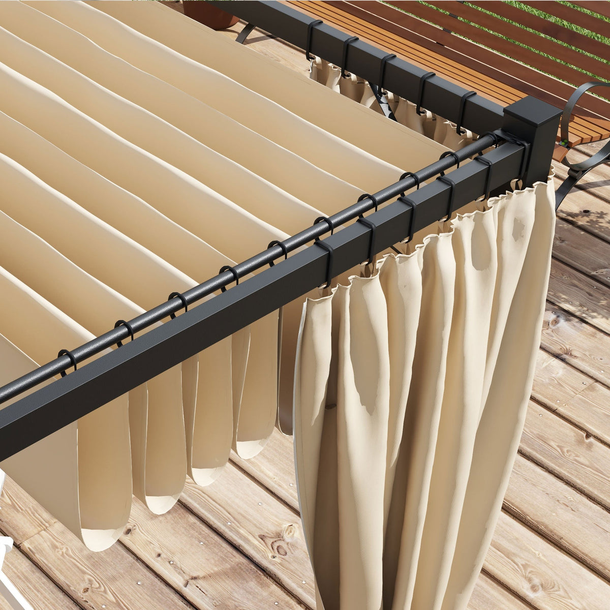 10' x 10' Pergola with Retractable Canopy & Curtains, Beige