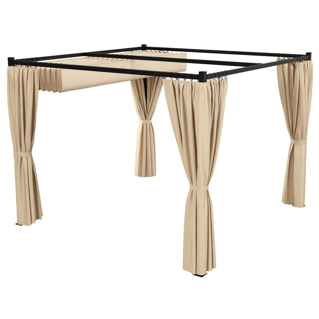 10' x 10' Pergola with Retractable Canopy & Curtains, Beige