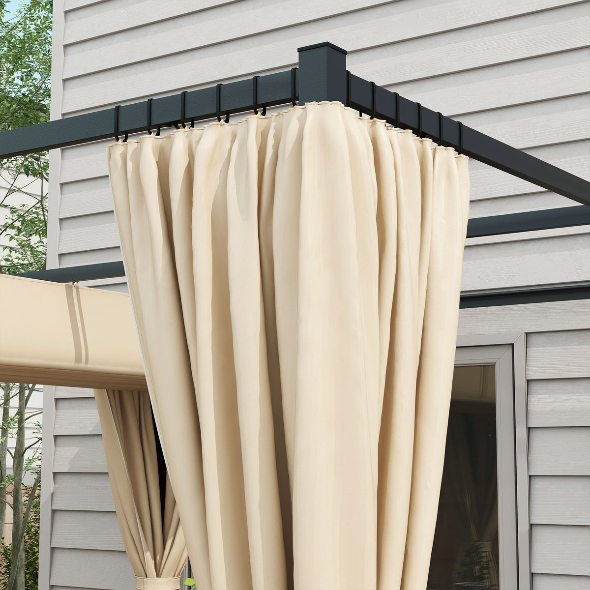 10' x 10' Pergola with Retractable Canopy & Curtains, Beige