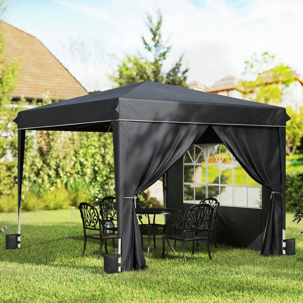 10 x 10 ft Pop Up Canopy Tent with Carry Bag, Sandbags, Adjustable Height for Parties, Events, Camping, UPF50+, Black