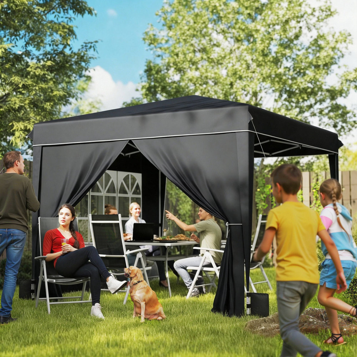 10 x 10 ft Pop Up Canopy Tent with Carry Bag, Sandbags, Adjustable Height for Parties, Events, Camping, UPF50+, Black