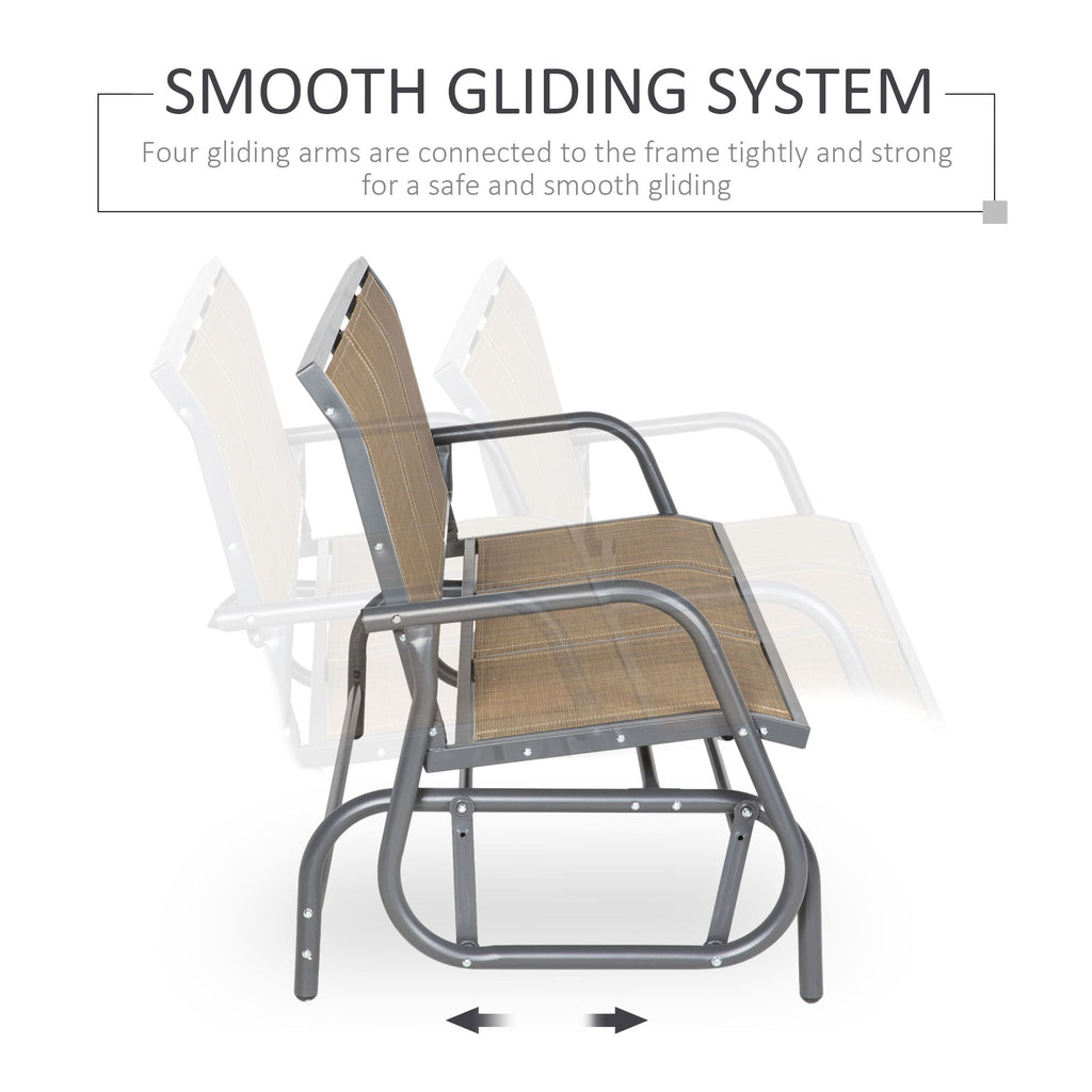 3-Seat Outdoor Patio Rocking Chair w/ Steel Frame & Sling Fabric Seat for Lawn, Brown