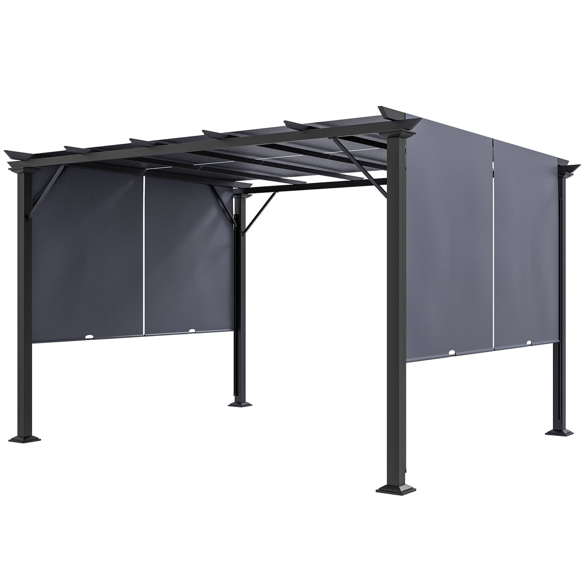 10' x 12' Outdoor Gazebo with Sun Shade Canopy and Steel Frame, Grey