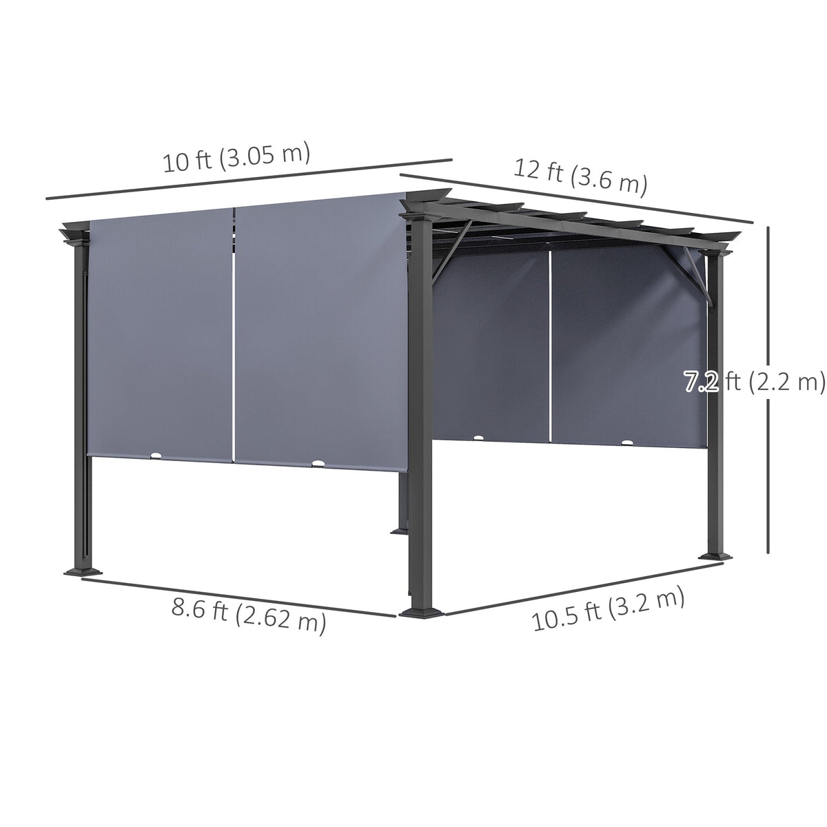 10' x 12' Outdoor Gazebo with Sun Shade Canopy and Steel Frame, Grey