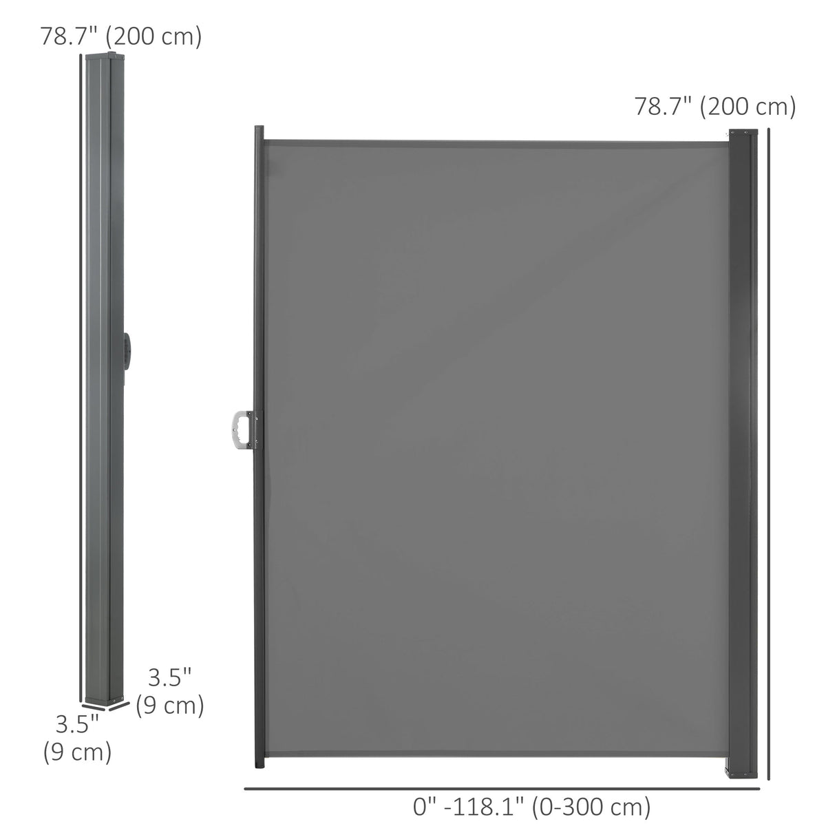 118" x 79" Retractable Side Awning with UV & Wind Protection, Light Grey