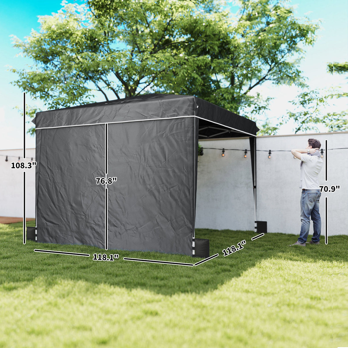 10 x 10 ft Pop Up Canopy Tent with Carry Bag, Sandbags, Adjustable Height for Parties, Events, Camping, UPF50+, Black
