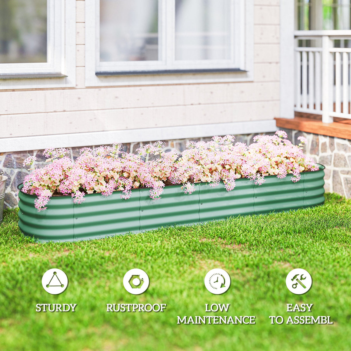 8' x 2' x 1' Galvanized Raised Garden Bed Kit, Green