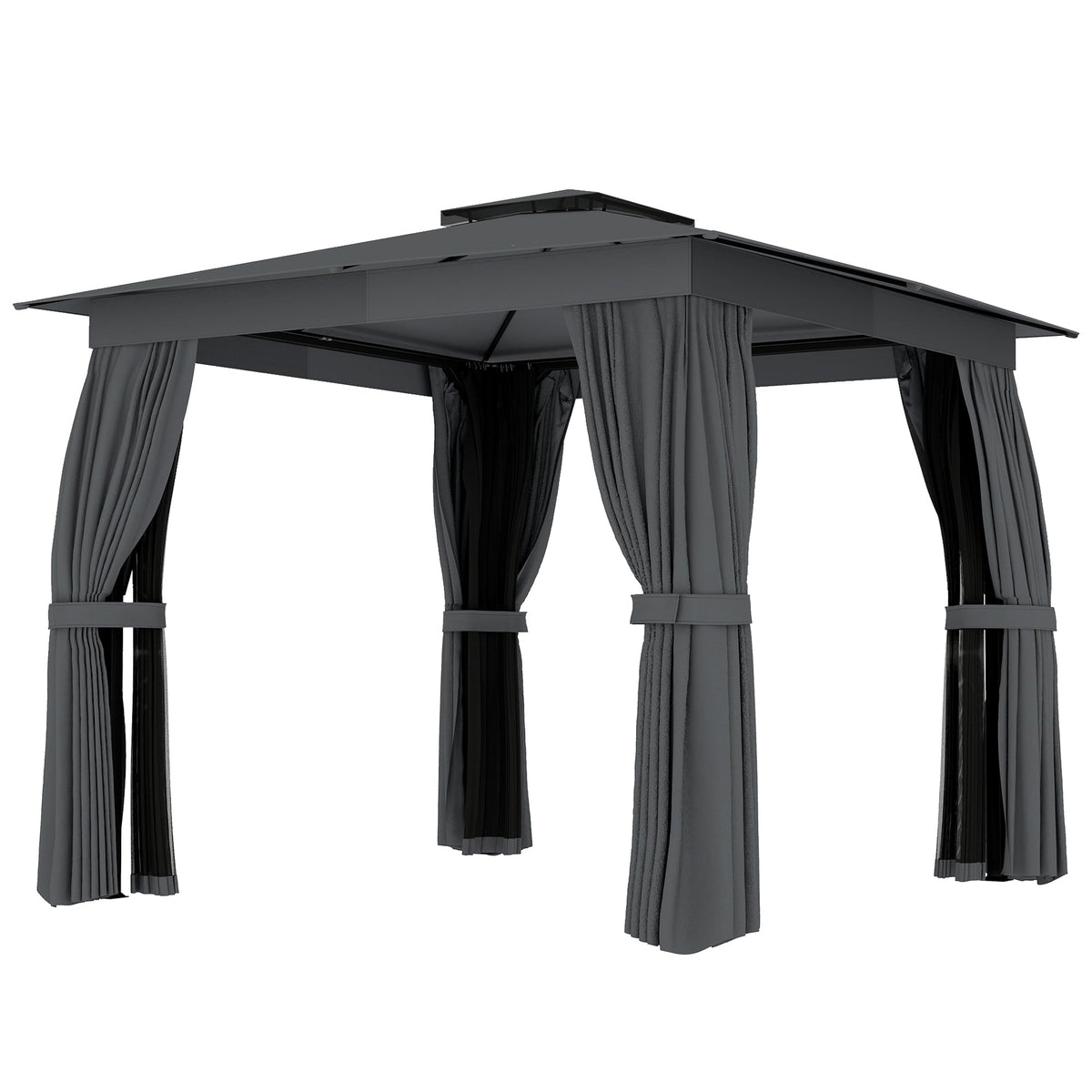 10' x 10' Soft Top Gazebo Canopy Shelter with Double Roof, UPF30+ Protection for Lawn, Backyard, Deck, Dark Gray