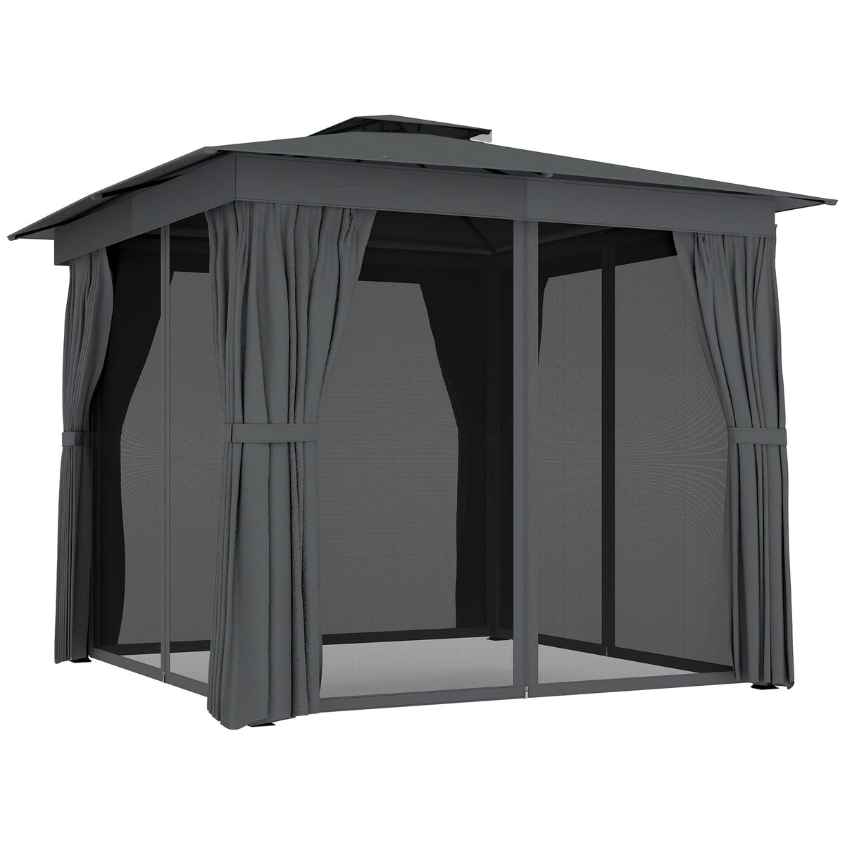 10' x 10' Soft Top Gazebo Canopy Shelter with Double Roof, UPF30+ Protection for Lawn, Backyard, Deck, Dark Gray