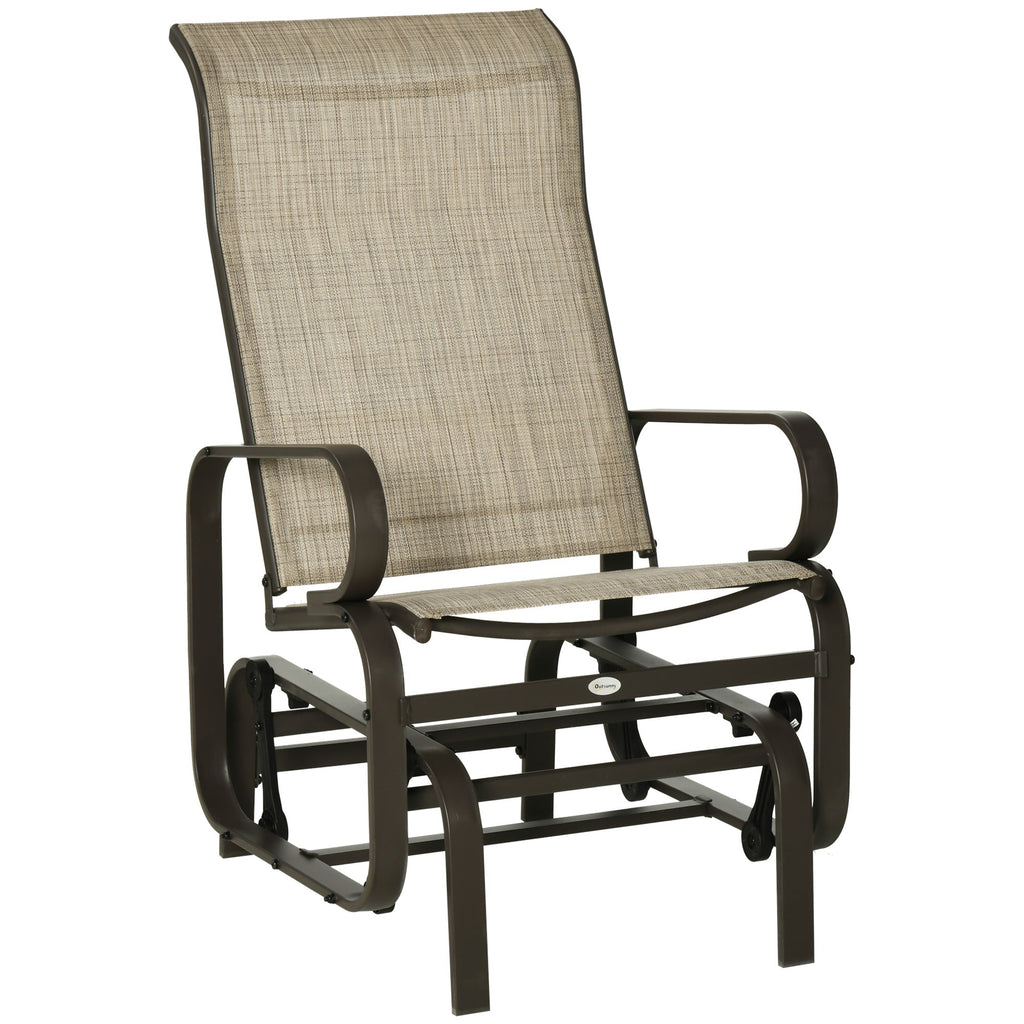 Patio Glider with Breathable Mesh Fabric, Outdoor Garden Rocking Gliding Seat, Brown Flaxen