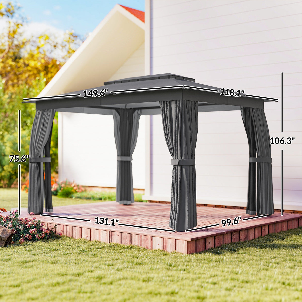 10' x 12' Soft Top Gazebo Canopy Shelter with Double Roof, UPF30+ Protection, Dark Gray