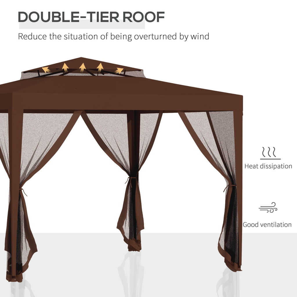 10' x 10' Canopy Tent with Mesh Netting and Double Tier Roof, Brown