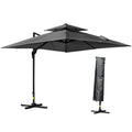 10' x 10' Double Top Square Offset Umbrella with Umbrella Cover, Charcoal Grey
