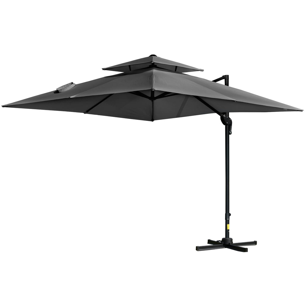 10' x 10' Double Top Square Offset Umbrella with Umbrella Cover, Charcoal Grey