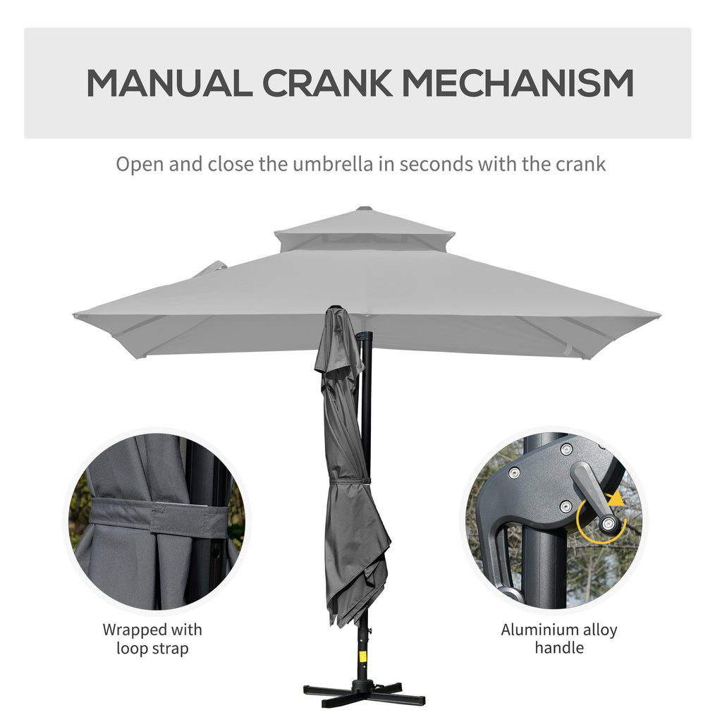 10' x 10' Double Top Square Offset Umbrella with Umbrella Cover, Charcoal Grey