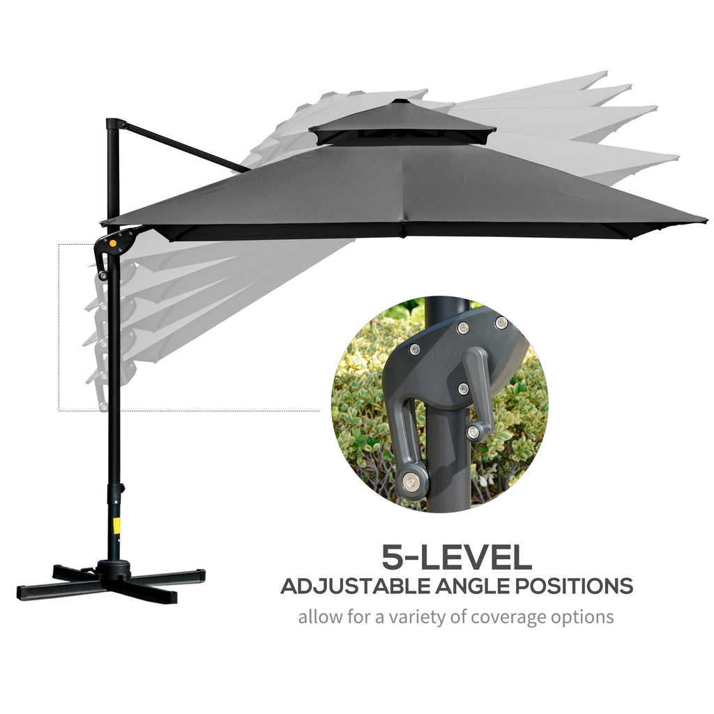 10' x 10' Double Top Square Offset Umbrella with Umbrella Cover, Charcoal Grey