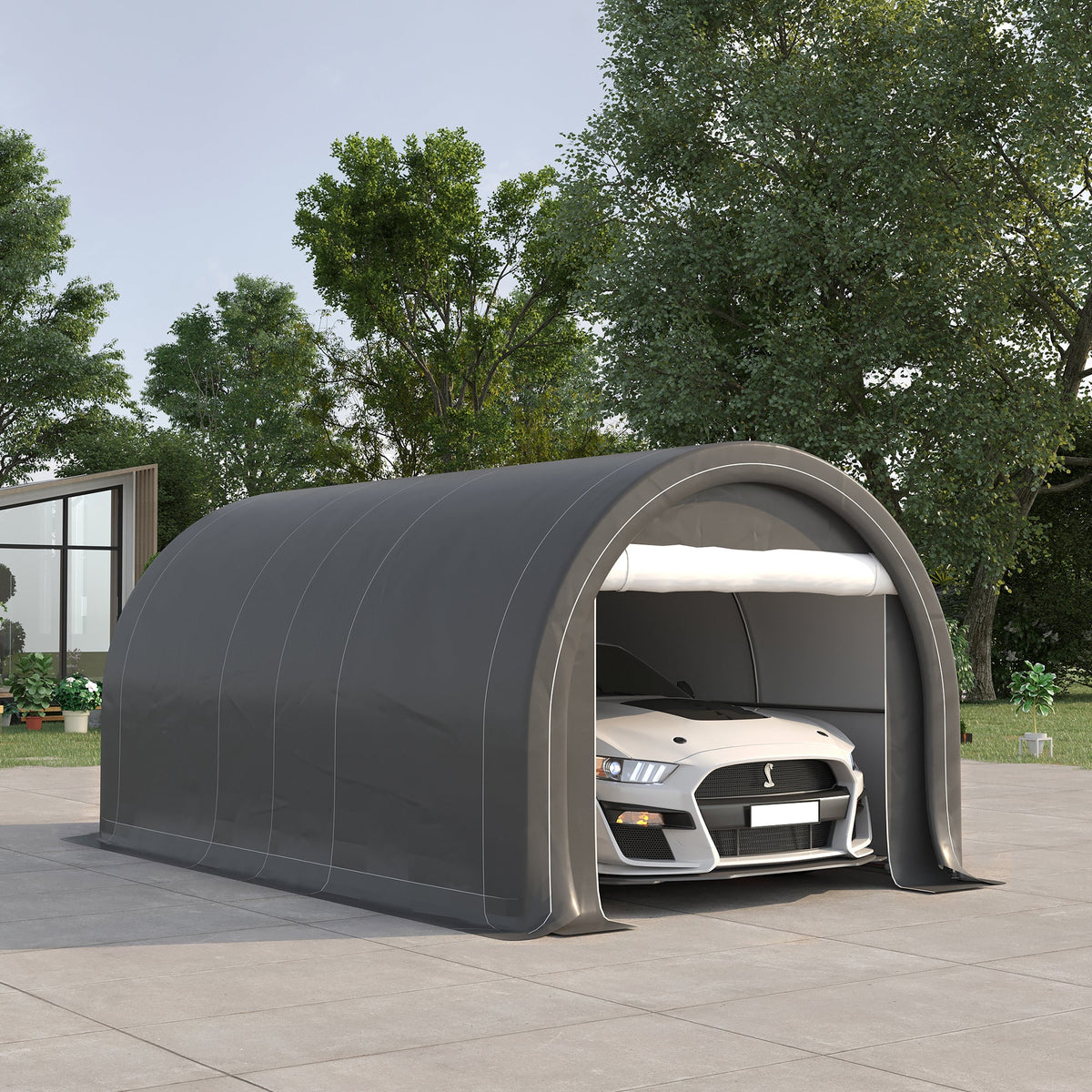 10' x 16' Portable Garage with Zippered Door & Anti UV PE Cover, Grey