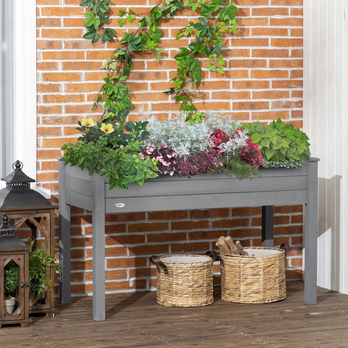Wooden Raised Garden Bed with Inner Bag, 48" x 22" x 30", Dark Grey