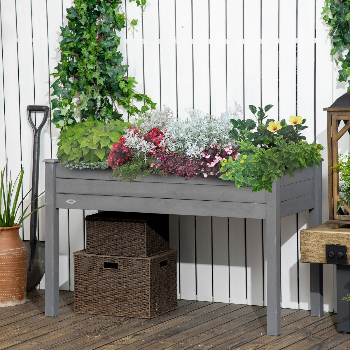 Wooden Raised Garden Bed with Inner Bag, 48" x 22" x 30", Dark Grey