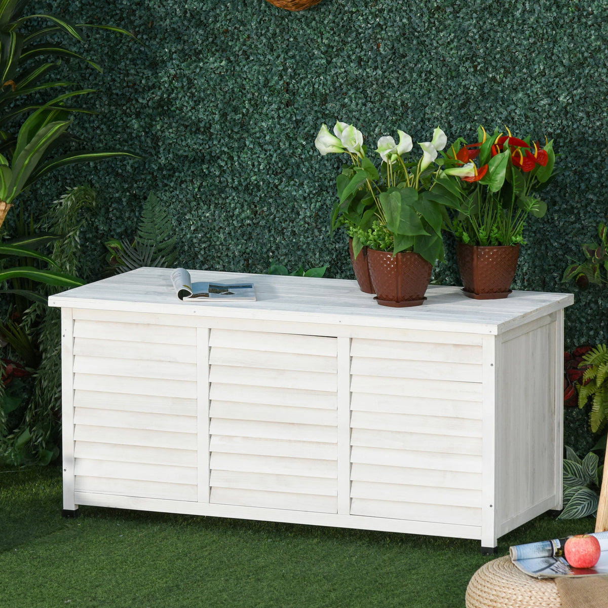 75 Gallon Wooden Deck Box with Weather-Resistant Finish, White