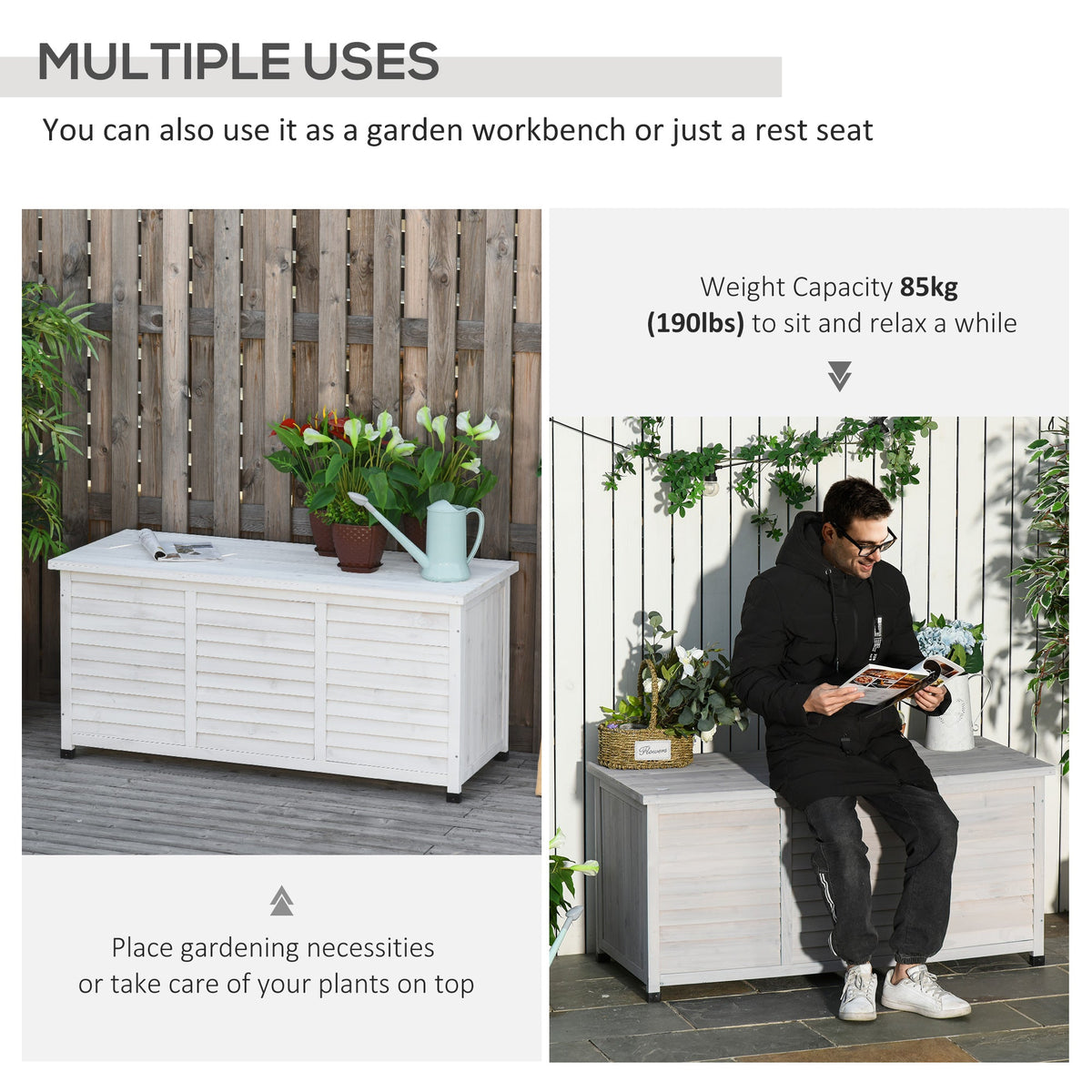 75 Gallon Wooden Deck Box with Weather-Resistant Finish, White