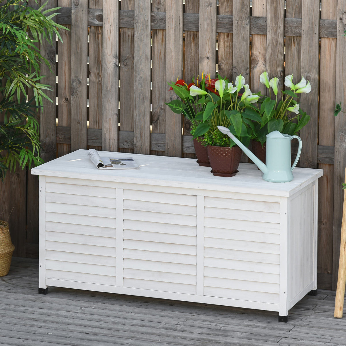 75 Gallon Wooden Deck Box with Weather-Resistant Finish, White