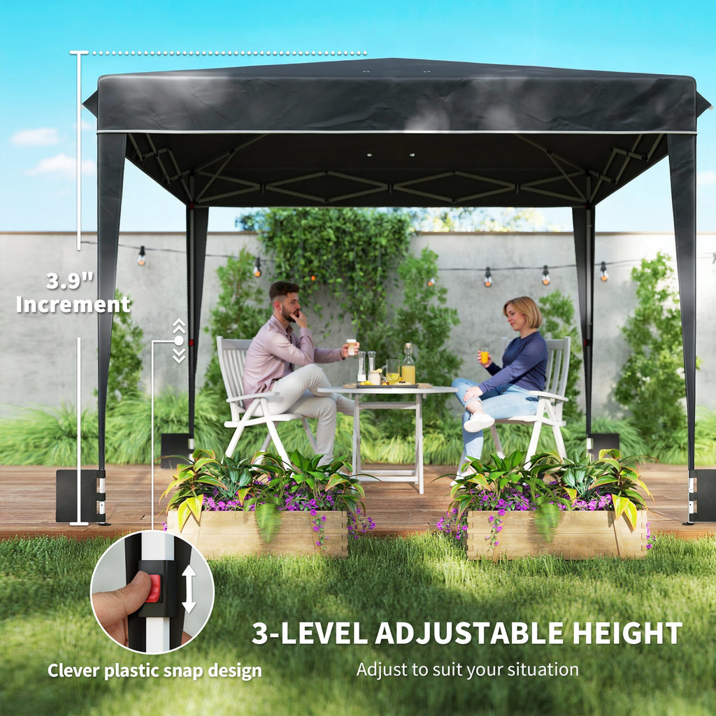 10 x 10 ft Pop Up Canopy Tent with Carry Bag, Sandbags, Adjustable Height for Parties, Events, Camping, UPF50+, Black