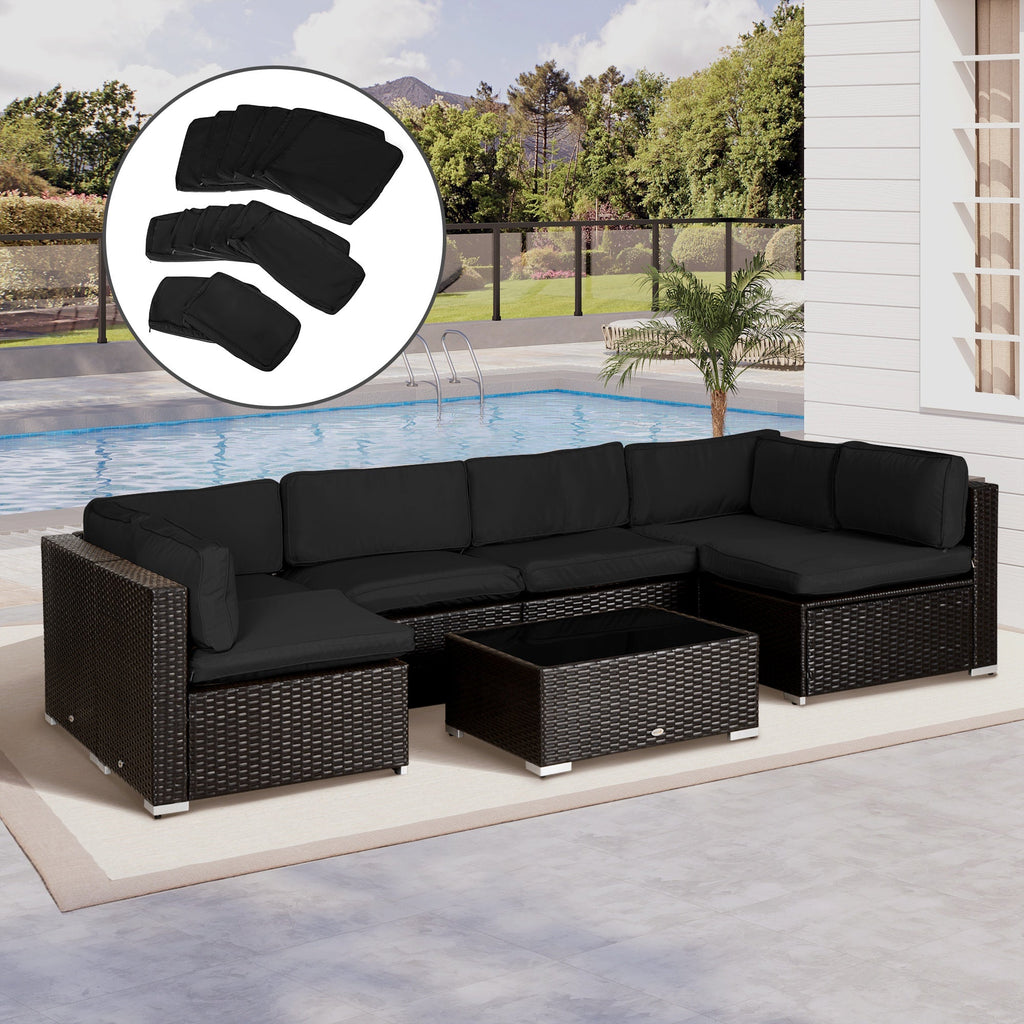 14pc Patio Rattan Sofa Set Cushion Cover Replacement Set, No Cushion Included, Black