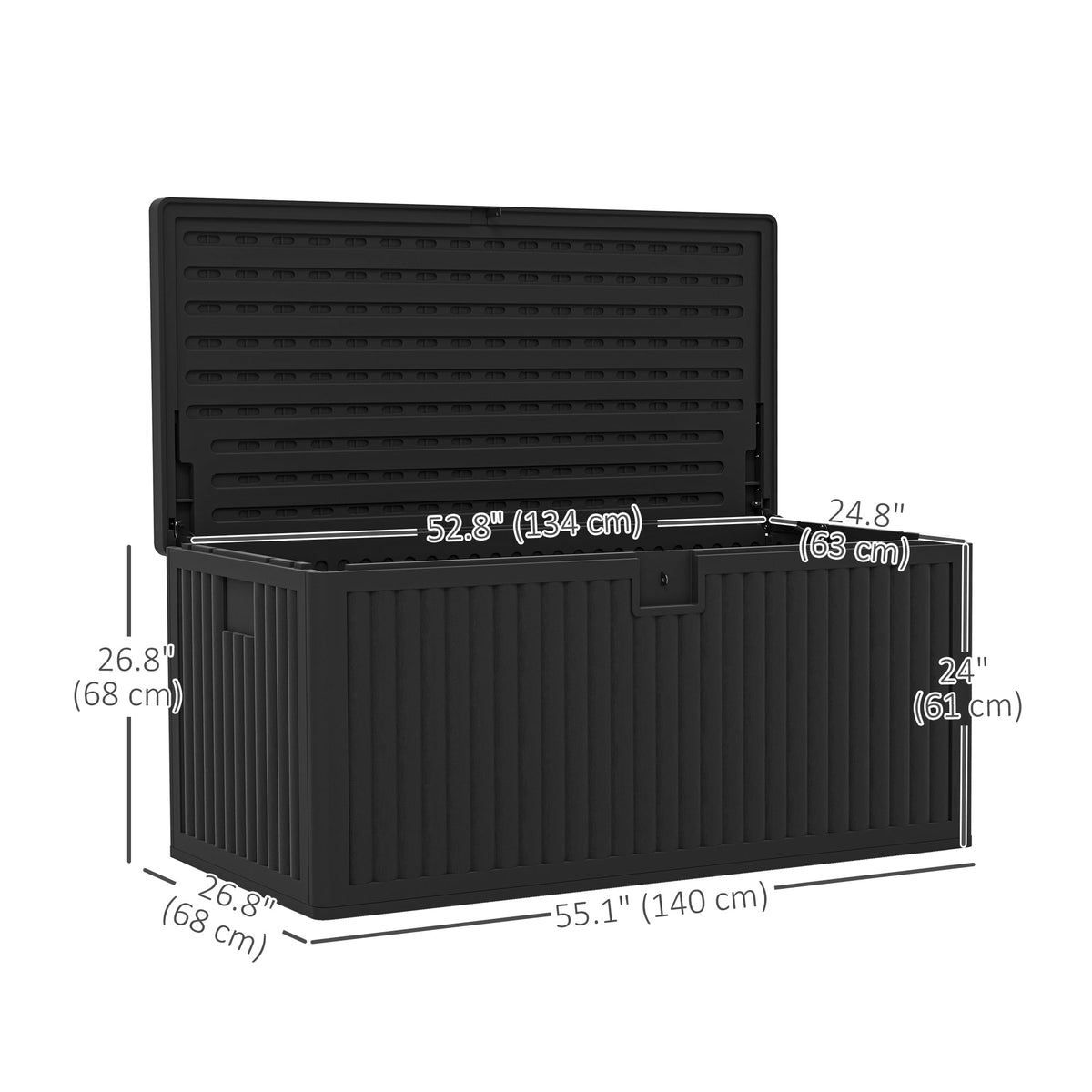 140 Gallon Black Resin Deck Box with Gas Struts, Waterproof & UV Resistant, Black