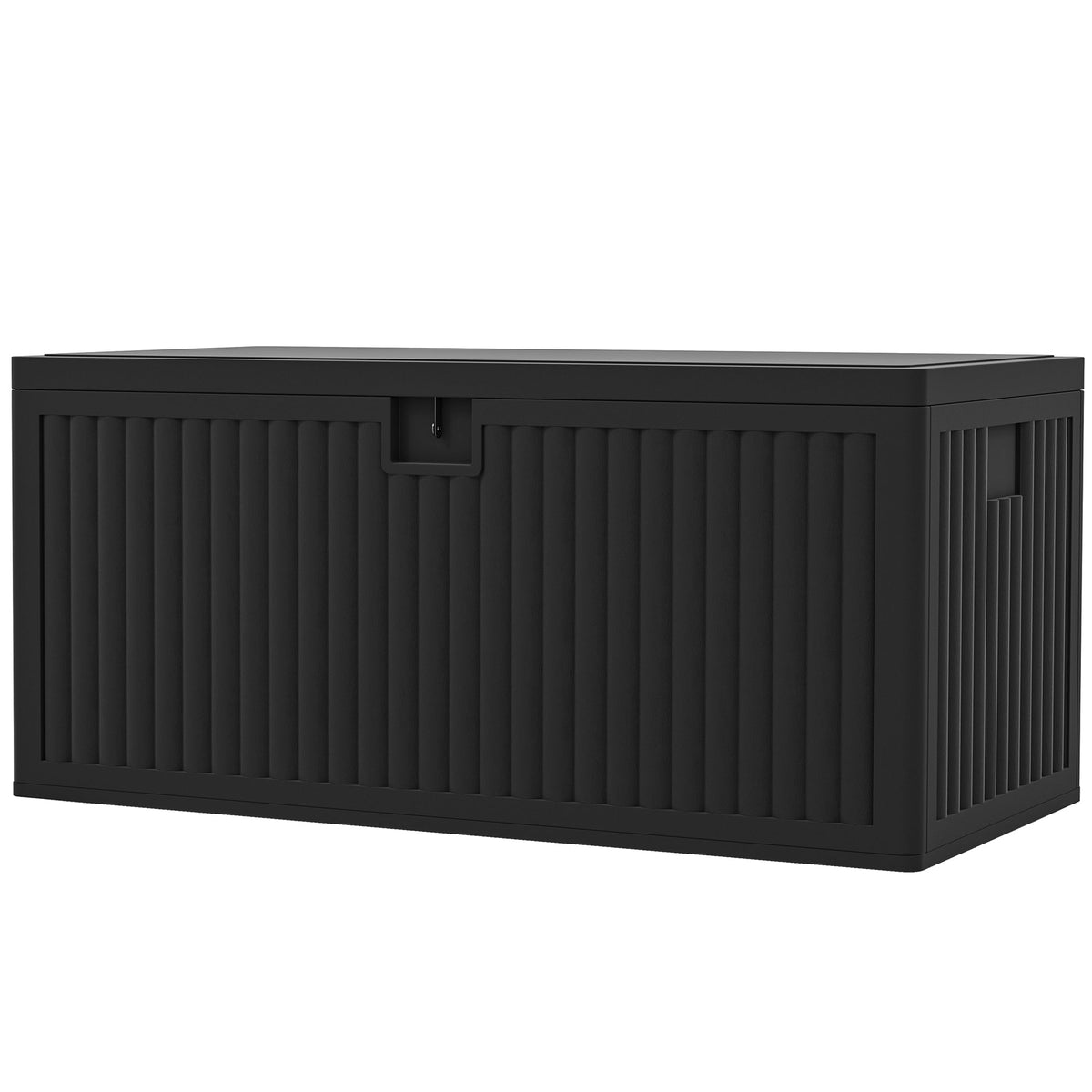 140 Gallon Black Resin Deck Box with Gas Struts, Waterproof & UV Resistant, Black