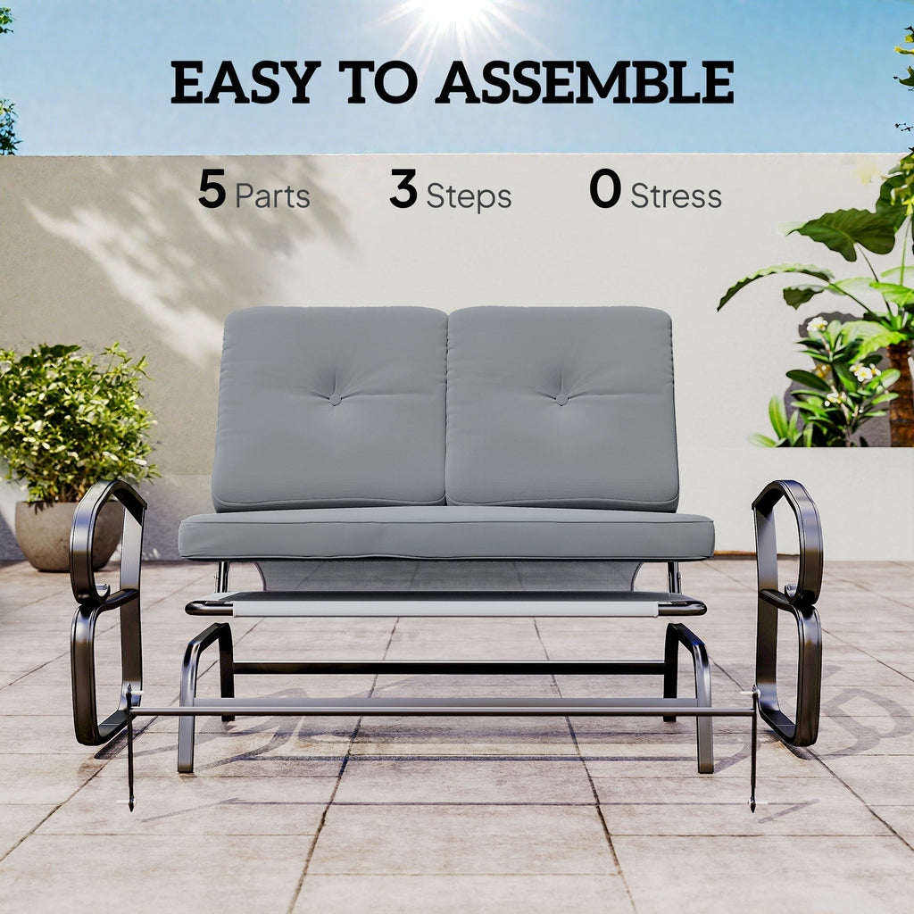 2-Person Outdoor Glider Bench with Cushions, Gray