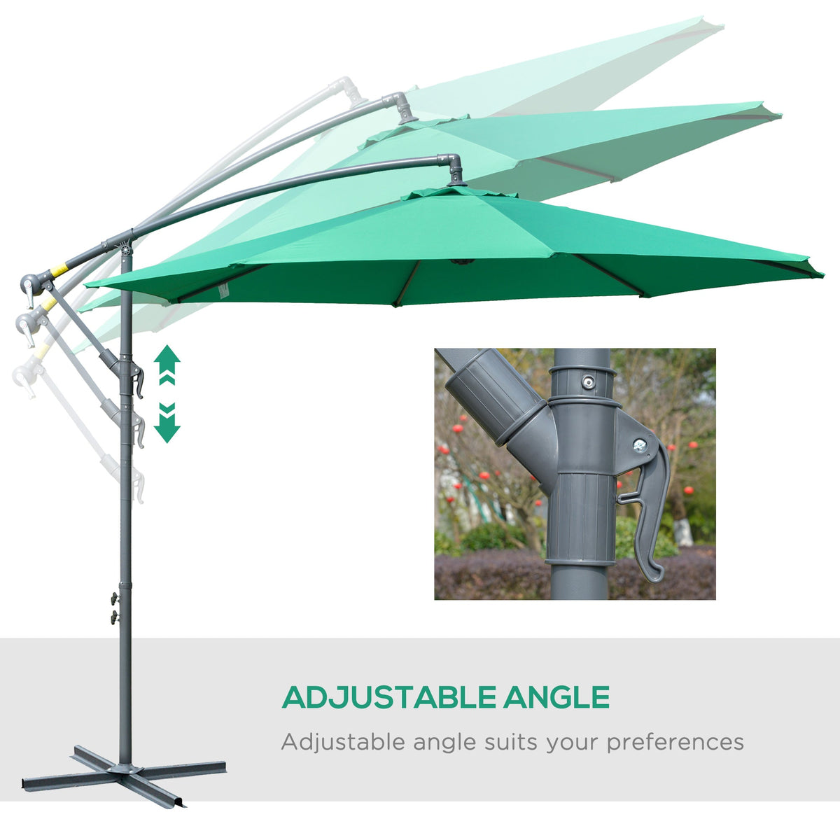 10' Offset Cantilever Patio Umbrella with Base & Crank, Green