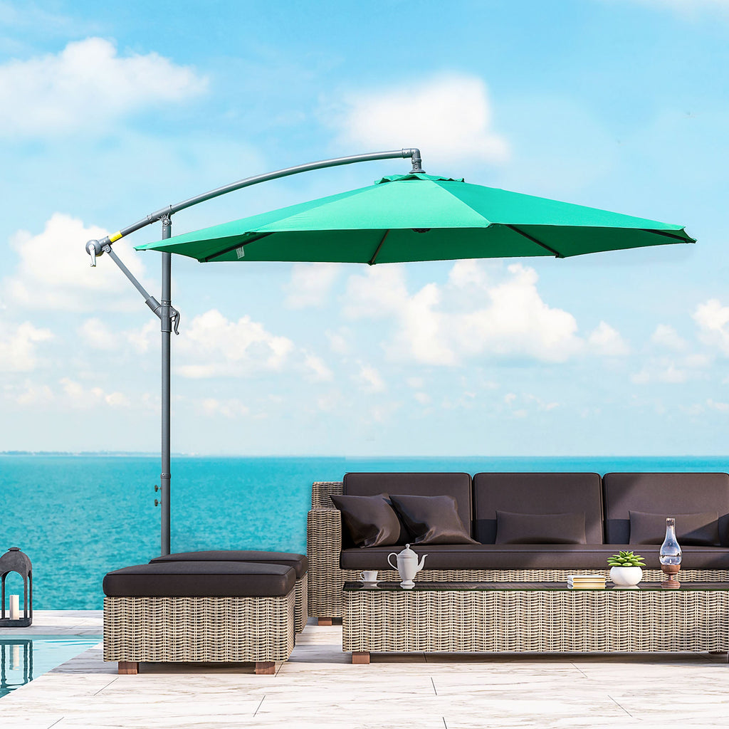 10' Offset Cantilever Patio Umbrella with Base & Crank, Green