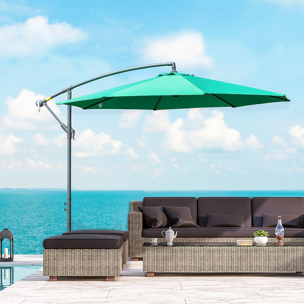 10' Offset Cantilever Patio Umbrella with Base & Crank, Green