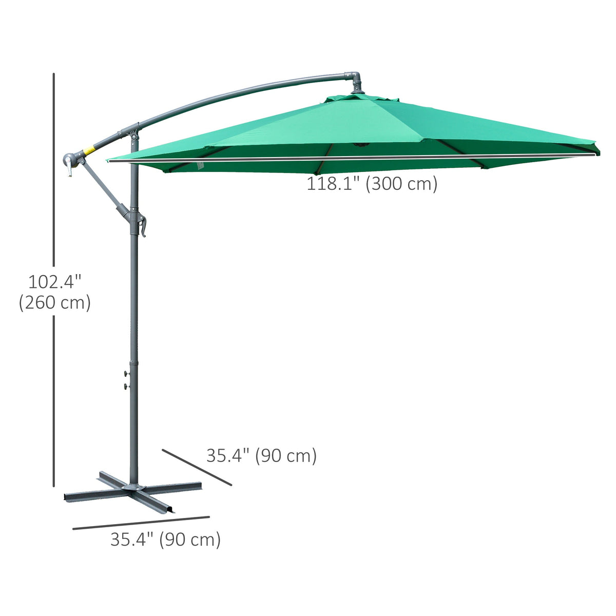 10' Offset Cantilever Patio Umbrella with Base & Crank, Green