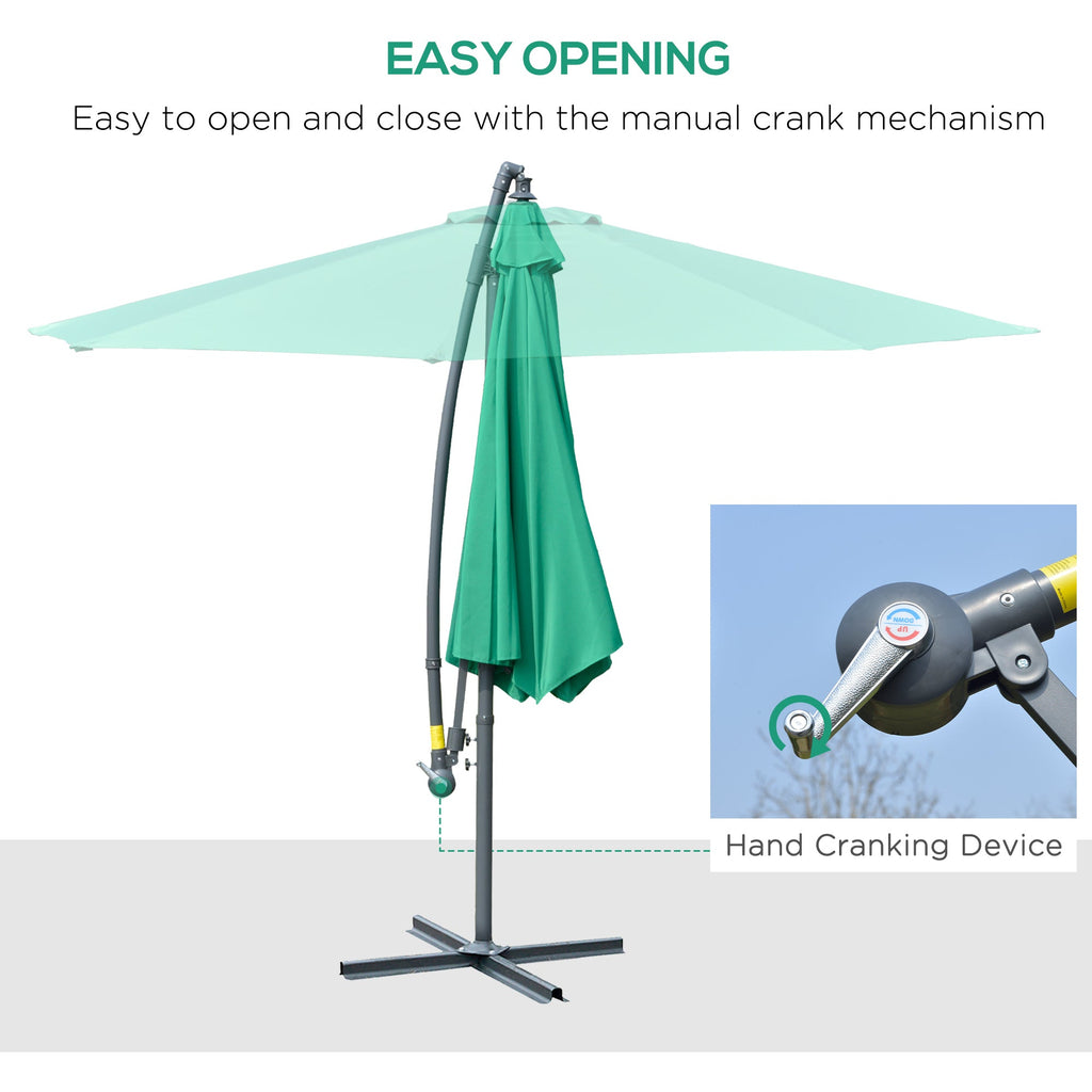 10' Offset Cantilever Patio Umbrella with Base & Crank, Green