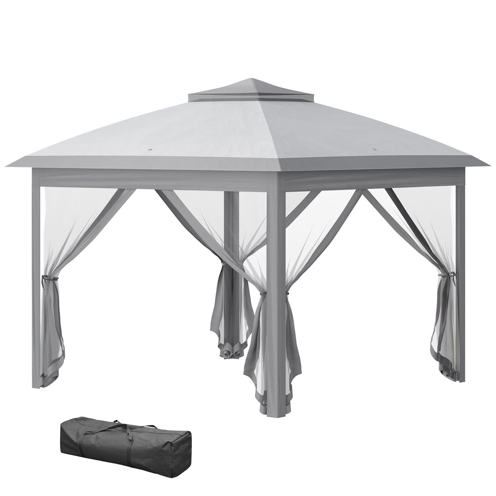 3.3 x 3.3m Pop Up Gazebo with Double Roof & Mesh Sidewalls, Grey