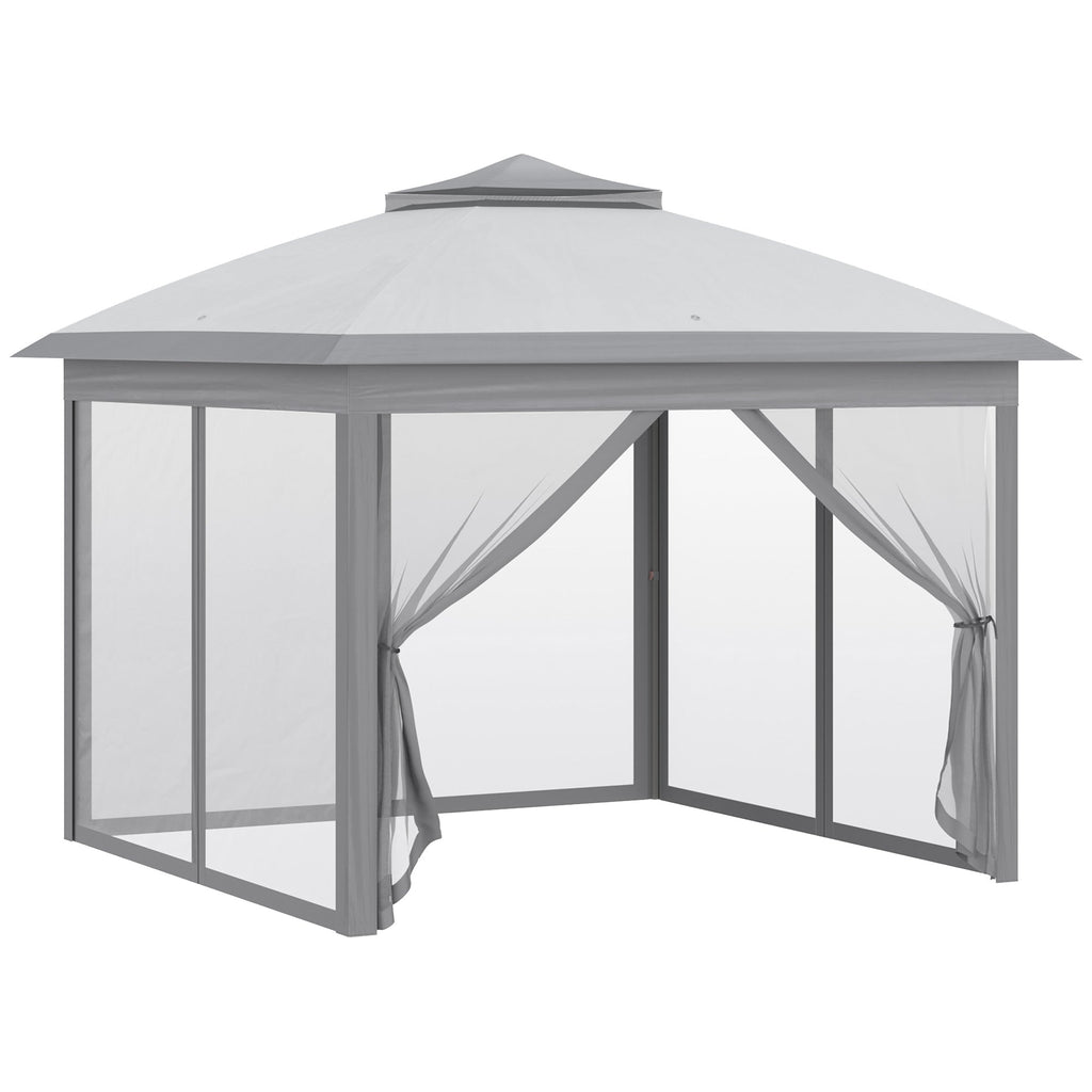 3.3 x 3.3m Pop Up Gazebo with Double Roof & Mesh Sidewalls, Grey