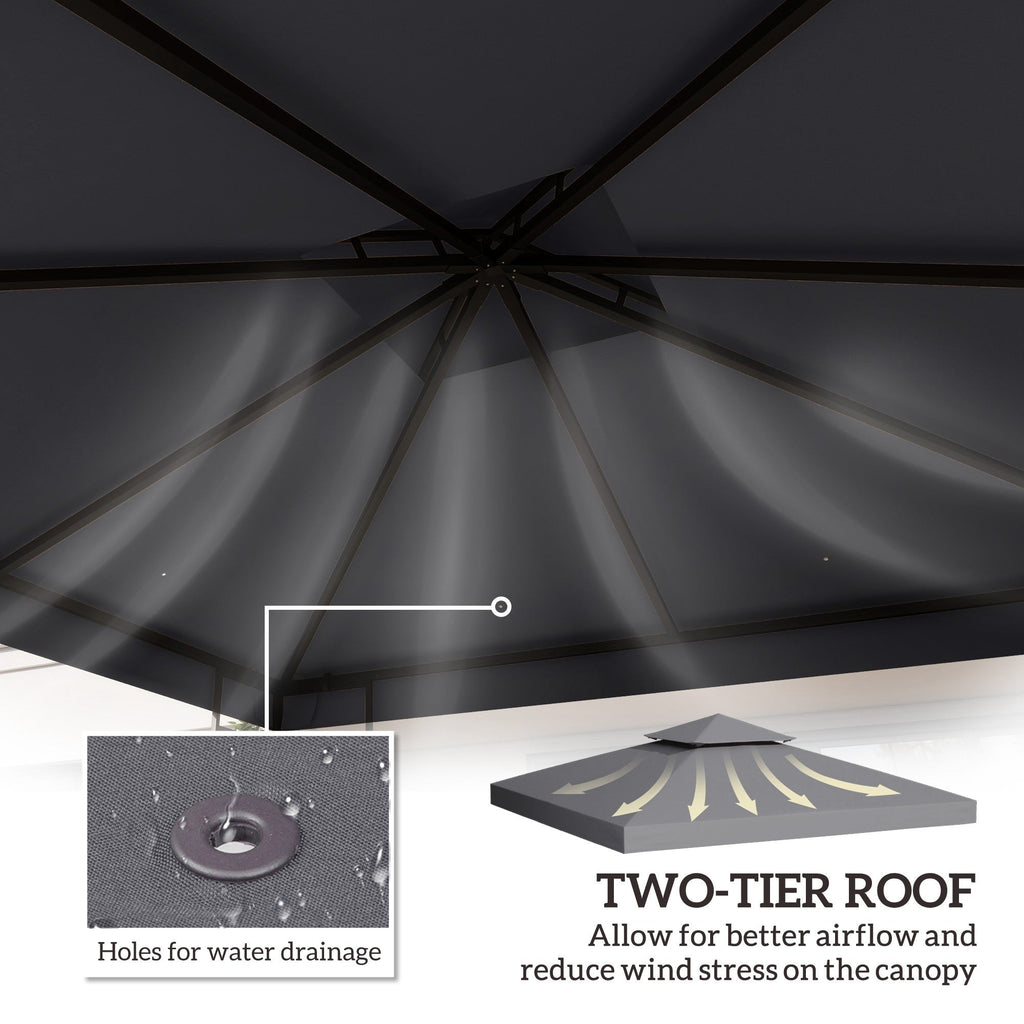 9.8' x 9.8' 2-Tier Gazebo Replacement Canopy, Dark Grey