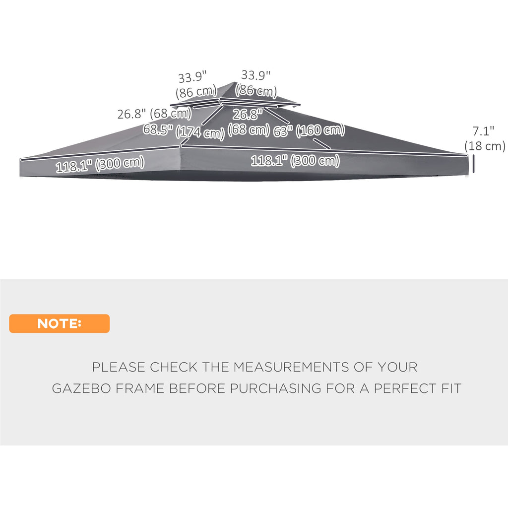 9.8' x 9.8' 2-Tier Gazebo Replacement Canopy, Dark Grey