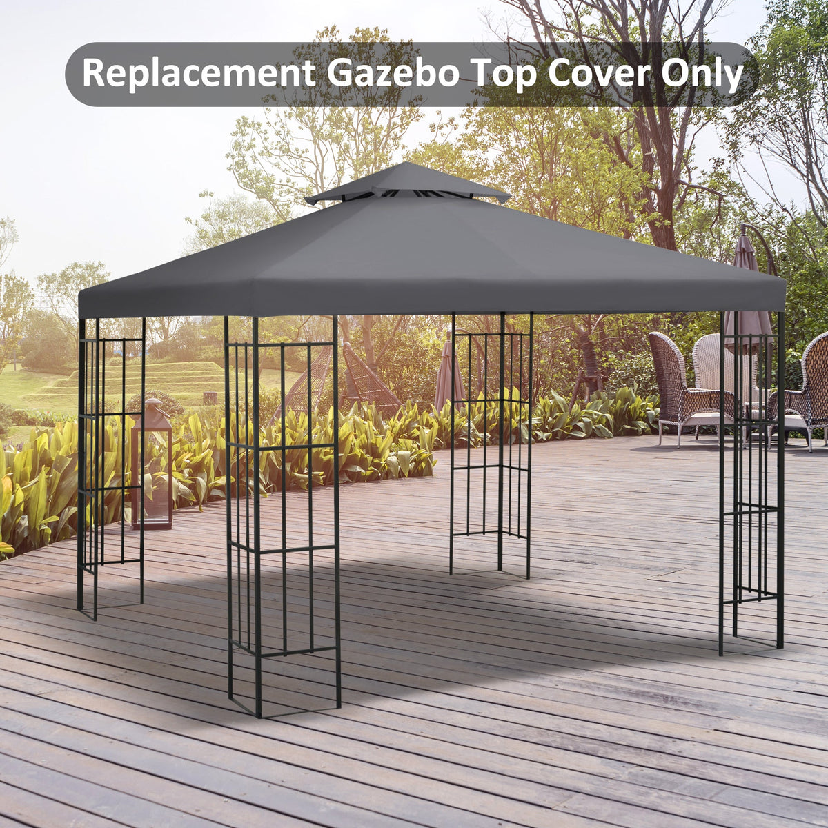 9.8' x 9.8' 2-Tier Gazebo Replacement Canopy, Dark Grey